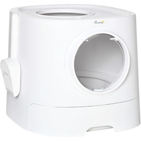 PawHut Maison De Toilette Litière Pour Chat Double Porte Battante Et Supérieure - Pelle Fournie - PE Blanc - Blanc 3 PawHut Maison De Toilette Litière Pour Chat Double Porte Battante Et Supérieure - Pelle Fournie - PE Blanc - Blanc