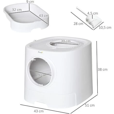 PawHut Maison De Toilette Litière Pour Chat Double Porte Battante Et Supérieure - Pelle Fournie - PE Blanc - Blanc 5 PawHut Maison De Toilette Litière Pour Chat Double Porte Battante Et Supérieure - Pelle Fournie - PE Blanc - Blanc – Image 3