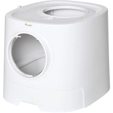 PawHut Maison De Toilette Litière Pour Chat Double Porte Battante Et Supérieure - Pelle Fournie - PE Blanc - Blanc 7 PawHut Maison De Toilette Litière Pour Chat Double Porte Battante Et Supérieure - Pelle Fournie - PE Blanc - Blanc – Image 5