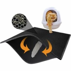 SUPERMARKET Tapis Litière Chat Bac à Litière Pour Chats, Imperméable Non Toxique EVA,Double Couche En Nid D'abeille Design,Superma,(40*50cm, Noir)