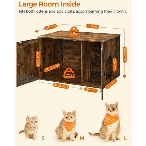 FEANDREA Maison De Toilette Pour Chats, Marron Rustique Par SONGMICS PCL002X01 - Marron Rustique 7 FEANDREA Maison De Toilette Pour Chats, Marron Rustique Par SONGMICS PCL002X01 - Marron Rustique – Image 5