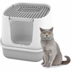 ASUPERMALL Grand Bac à Litière Pour Chat Entièrement Fermé, Entrée Avant, Sortie Supérieure, Toilettes Pour Chat Avec Couvercle, Pelle à Litière, Gris Blanc Taille De S - Gris Blanc Taille De S -Promos Litière et bac à litière Magasin 55568839 2