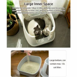 ASUPERMALL Grand Bac à Litière Pour Chat Entièrement Fermé, Entrée Avant, Sortie Supérieure, Toilettes Pour Chat Avec Couvercle, Pelle à Litière, Gris Blanc Taille De S - Gris Blanc Taille De S -Promos Litière et bac à litière Magasin 55568839 5