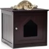 GOPLUS Maison De Toilette Pour Chat Enceinte En MDF, Meuble Cache Litière Chat Avec Portes E, Trous D’Aération, Table D’Appoint De Salon (Marron, Une Porte)