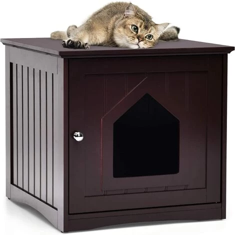 GOPLUS Maison De Toilette Pour Chat Enceinte En MDF, Meuble Cache Litière Chat Avec Portes E, Trous D’Aération, Table D’Appoint De Salon (Marron, Une Porte) 3 GOPLUS Maison De Toilette Pour Chat Enceinte En MDF, Meuble Cache Litière Chat Avec Portes E, Trous D’Aération, Table D’Appoint De Salon (Marron, Une Porte)
