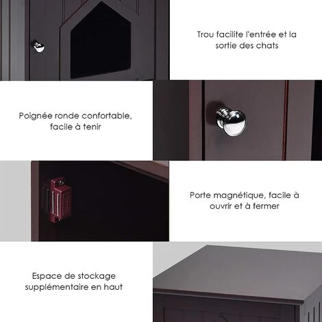 GOPLUS Maison De Toilette Pour Chat Enceinte En MDF, Meuble Cache Litière Chat Avec Portes E, Trous D’Aération, Table D’Appoint De Salon (Marron, Une Porte) 4 GOPLUS Maison De Toilette Pour Chat Enceinte En MDF, Meuble Cache Litière Chat Avec Portes E, Trous D’Aération, Table D’Appoint De Salon (Marron, Une Porte) – Image 2