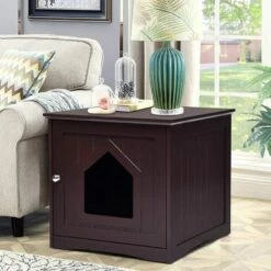 GOPLUS Maison De Toilette Pour Chat Enceinte En MDF, Meuble Cache Litière Chat Avec Portes E, Trous D’Aération, Table D’Appoint De Salon (Marron, Une Porte) 9 GOPLUS Maison De Toilette Pour Chat Enceinte En MDF, Meuble Cache Litière Chat Avec Portes E, Trous D’Aération, Table D’Appoint De Salon (Marron, Une Porte) -Promos Litière et bac à litière Magasin 57205686 3