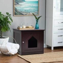 GOPLUS Maison De Toilette Pour Chat Enceinte En MDF, Meuble Cache Litière Chat Avec Portes E, Trous D’Aération, Table D’Appoint De Salon (Marron, Une Porte) 10 GOPLUS Maison De Toilette Pour Chat Enceinte En MDF, Meuble Cache Litière Chat Avec Portes E, Trous D’Aération, Table D’Appoint De Salon (Marron, Une Porte) -Promos Litière et bac à litière Magasin 57205686 4