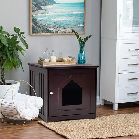 GOPLUS Maison De Toilette Pour Chat Enceinte En MDF, Meuble Cache Litière Chat Avec Portes E, Trous D’Aération, Table D’Appoint De Salon (Marron, Une Porte) 6 GOPLUS Maison De Toilette Pour Chat Enceinte En MDF, Meuble Cache Litière Chat Avec Portes E, Trous D’Aération, Table D’Appoint De Salon (Marron, Une Porte) – Image 4