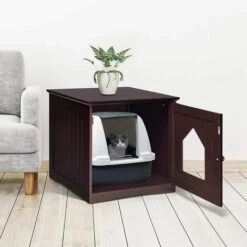 GOPLUS Maison De Toilette Pour Chat Enceinte En MDF, Meuble Cache Litière Chat Avec Portes E, Trous D’Aération, Table D’Appoint De Salon (Marron, Une Porte) 11 GOPLUS Maison De Toilette Pour Chat Enceinte En MDF, Meuble Cache Litière Chat Avec Portes E, Trous D’Aération, Table D’Appoint De Salon (Marron, Une Porte) -Promos Litière et bac à litière Magasin 57205686 5