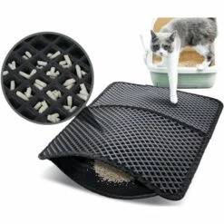 Pecute Tapis Litière Chat Double Couche Pliable 60x42cm, Tapis Bac à Litière Pour Chats Avec 12mm Grand Trou En Forme De Diamant, Tapis De Toilette Chat Imperméable Antidérapant, Facile à Nettoyer