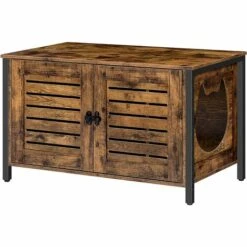 Maison De Toilettes Chat, Armoire De Rangement, Meuble Litiere Chat, Meuble Pour Litière Avec Portes à Persiennes, Pour Grands Et Petits Chats, Support En Forme De Tête De Chat Offert HOOBRO EBF06MW01 - Marron Rustique -Promos Litière et bac à litière Magasin 58654813 3