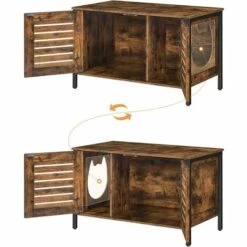 Maison De Toilettes Chat, Armoire De Rangement, Meuble Litiere Chat, Meuble Pour Litière Avec Portes à Persiennes, Pour Grands Et Petits Chats, Support En Forme De Tête De Chat Offert HOOBRO EBF06MW01 - Marron Rustique -Promos Litière et bac à litière Magasin 58654813 4