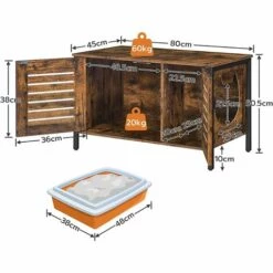 Maison De Toilettes Chat, Armoire De Rangement, Meuble Litiere Chat, Meuble Pour Litière Avec Portes à Persiennes, Pour Grands Et Petits Chats, Support En Forme De Tête De Chat Offert HOOBRO EBF06MW01 - Marron Rustique -Promos Litière et bac à litière Magasin 58654813 5