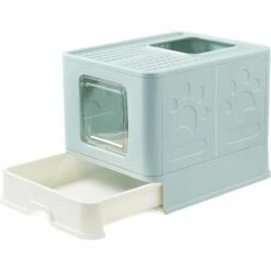 GALOZZOIT Bac à Litière Pliable Pour Chat, Grande Maison De Toilette Chat Avec Couvercle, Bac De Portable Tiroir Et Pelle à Litière (Vert)
