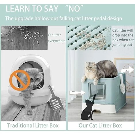 GALOZZOIT Bac à Litière Pliable Pour Chat, Grande Maison De Toilette Chat Avec Couvercle, Bac De Portable Tiroir Et Pelle à Litière (Vert) 5 GALOZZOIT Bac à Litière Pliable Pour Chat, Grande Maison De Toilette Chat Avec Couvercle, Bac De Portable Tiroir Et Pelle à Litière (Vert) – Image 3
