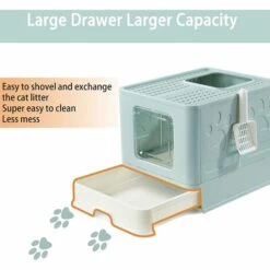 GALOZZOIT Bac à Litière Pliable Pour Chat, Grande Maison De Toilette Chat Avec Couvercle, Bac De Portable Tiroir Et Pelle à Litière (Vert) 10 GALOZZOIT Bac à Litière Pliable Pour Chat, Grande Maison De Toilette Chat Avec Couvercle, Bac De Portable Tiroir Et Pelle à Litière (Vert) -Promos Litière et bac à litière Magasin 58657646 4