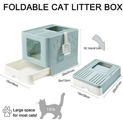 GALOZZOIT Bac à Litière Pliable Pour Chat, Grande Maison De Toilette Chat Avec Couvercle, Bac De Portable Tiroir Et Pelle à Litière (Vert) 7 GALOZZOIT Bac à Litière Pliable Pour Chat, Grande Maison De Toilette Chat Avec Couvercle, Bac De Portable Tiroir Et Pelle à Litière (Vert) – Image 5