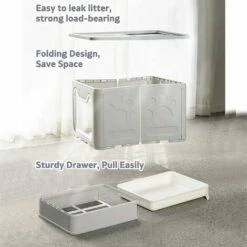 GALOZZOIT Bac à Litière Pour Chat|Grande Maison De Toilette Chat Pliable Avec Couvercle|Bac De Tiroir | Pelle à Litière Et Brosse à Peigne De Massage| Facile à Nettoyer, Grande Capacité |Portable -Promos Litière et bac à litière Magasin 58657671 4