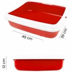 MEDIA WAVE STORE ® 10547 BIG Bac à Litière Pour Chat 49x39x12Hcm Bac à Litière Et Bord Relevé | Couleur: Rouge -Promos Litière et bac à litière Magasin 59227959 3