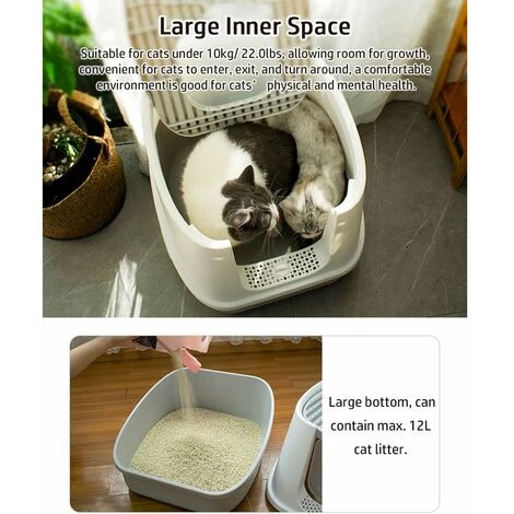 LIFCAUSAL Grand Bac à Litière Pour Chat Entièrement Fermé, Entrée Avant, Sortie Supérieure, Toilettes Pour Chat Avec Couvercle, Pelle à Litière 6 LIFCAUSAL Grand Bac à Litière Pour Chat Entièrement Fermé, Entrée Avant, Sortie Supérieure, Toilettes Pour Chat Avec Couvercle, Pelle à Litière – Image 4