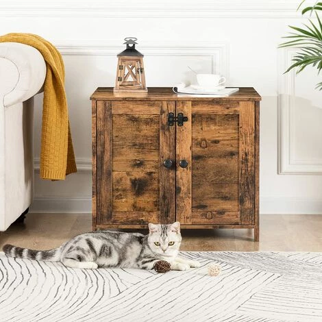 Niche Pour Chat, Maison De Toilettes Pour Chat Avec Doubles Portes HOOBRO EBF036MW01 - Marron Rustique 4 Niche Pour Chat, Maison De Toilettes Pour Chat Avec Doubles Portes HOOBRO EBF036MW01 - Marron Rustique – Image 2