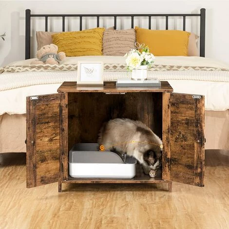 Niche Pour Chat, Maison De Toilettes Pour Chat Avec Doubles Portes HOOBRO EBF036MW01 - Marron Rustique 5 Niche Pour Chat, Maison De Toilettes Pour Chat Avec Doubles Portes HOOBRO EBF036MW01 - Marron Rustique – Image 3