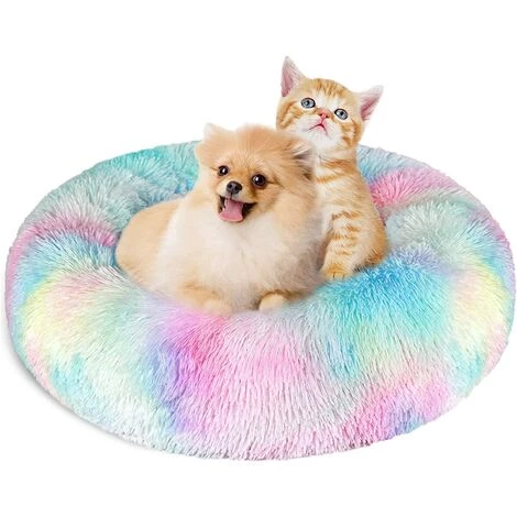 DENUOTOP Paniers Chat Chiens Lit Paniers Rond De 60 Cm, Coussin Animaux Donut De Compagnie Lavable Et Chaud Super Doux Et Confortable Pour Petits Chiens Et Chats - Coloré 3 DENUOTOP Paniers Chat Chiens Lit Paniers Rond De 60 Cm, Coussin Animaux Donut De Compagnie Lavable Et Chaud Super Doux Et Confortable Pour Petits Chiens Et Chats - Coloré