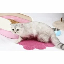 DENUOTOP Tapis Pour Bac à Litière PVC Forme De Patte Chat Chien Tapis Bac à Litière Couverture Antidérapant Nourriture Eau Bol Alimentation Plateau Rose Clair -Promos Litière et bac à litière Magasin 60006431 3