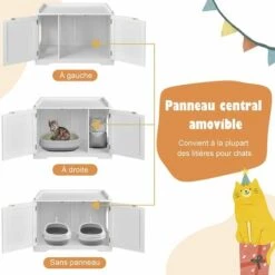 GOPLUS Maison De Toilette Pour Chat Enceinte En MDF, Meuble Cache Litière Chat Avec Portes E, Trous D’Aération, Table D’Appoint De Salon 75 X 54 X 52cm(Blanc, 2 Portes) -Promos Litière et bac à litière Magasin 60113018 3