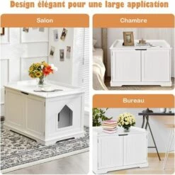 GOPLUS Maison De Toilette Pour Chat Enceinte En MDF, Meuble Cache Litière Chat Avec Portes E, Trous D’Aération, Table D’Appoint De Salon 75 X 54 X 52cm(Blanc, 2 Portes) -Promos Litière et bac à litière Magasin 60113018 5