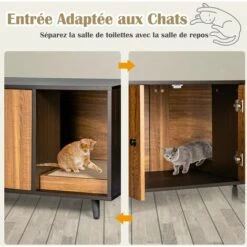 GOPLUS Maison De Toilette Pour Chat En Bois, Meuble De Rangement Double Portes Avec Grattoir à Chat Pour Salon, Entrée, Couloir, 90 X 50 X 50 CM -Promos Litière et bac à litière Magasin 60909228 4