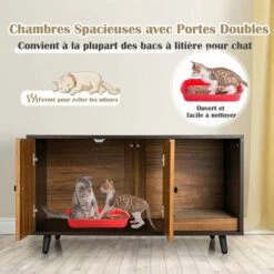 GOPLUS Maison De Toilette Pour Chat En Bois, Meuble De Rangement Double Portes Avec Grattoir à Chat Pour Salon, Entrée, Couloir, 90 X 50 X 50 CM -Promos Litière et bac à litière Magasin 60909228 5