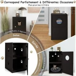 COSTWAY Meuble à Litière à 2 Niveaux, 60 X 53 X 90 CM, Maison De Toilette Pour Chat Avec Plusieurs Évents Et Trou D'Entrée, Café -Promos Litière et bac à litière Magasin 61219904 4