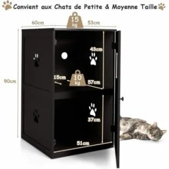 COSTWAY Meuble à Litière à 2 Niveaux, 60 X 53 X 90 CM, Maison De Toilette Pour Chat Avec Plusieurs Évents Et Trou D'Entrée, Café -Promos Litière et bac à litière Magasin 61219904 5