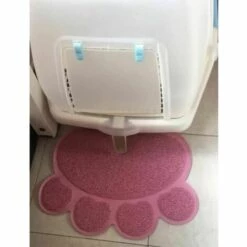 JOORRT Forme De Patte Chat Chien Tapis Bac à Litière Couverture Antidérapant Nourriture Eau Bol Alimentation Plateau Rose Clair