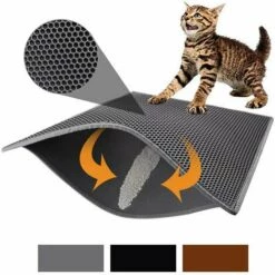 OUSUDELA Tapis Litière Chat Double Couche Pliable, Tapis Bac à Litière Pour Chats Grand Trou En Forme De Diamant, Tapis De Toilette Chat Imperméable Antidérapant, Facile à Nettoyer (noir)