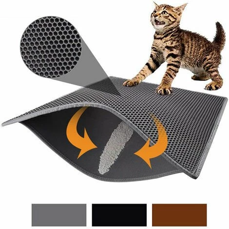 OUSUDELA Tapis Litière Chat Double Couche Pliable, Tapis Bac à Litière Pour Chats Grand Trou En Forme De Diamant, Tapis De Toilette Chat Imperméable Antidérapant, Facile à Nettoyer (noir) 3 OUSUDELA Tapis Litière Chat Double Couche Pliable, Tapis Bac à Litière Pour Chats Grand Trou En Forme De Diamant, Tapis De Toilette Chat Imperméable Antidérapant, Facile à Nettoyer (noir)