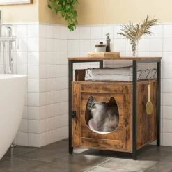 Maison Pour Chat, Meuble Litiere De Toilette Chat, Avec Crochets, HOOBRO EBF05MW01 - Marron Rustique