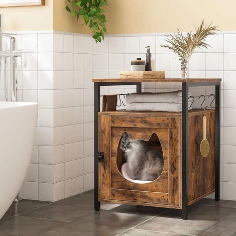 Maison Pour Chat, Meuble Litiere De Toilette Chat, Avec Crochets, HOOBRO EBF05MW01 - Marron Rustique 3 Maison Pour Chat, Meuble Litiere De Toilette Chat, Avec Crochets, HOOBRO EBF05MW01 - Marron Rustique