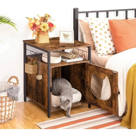 Maison Pour Chat, Meuble Litiere De Toilette Chat, Avec Crochets, HOOBRO EBF05MW01 - Marron Rustique 4 Maison Pour Chat, Meuble Litiere De Toilette Chat, Avec Crochets, HOOBRO EBF05MW01 - Marron Rustique – Image 2