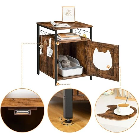 Maison Pour Chat, Meuble Litiere De Toilette Chat, Avec Crochets, HOOBRO EBF05MW01 - Marron Rustique 6 Maison Pour Chat, Meuble Litiere De Toilette Chat, Avec Crochets, HOOBRO EBF05MW01 - Marron Rustique – Image 4