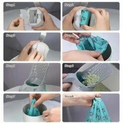 MERKMAK Pelle A Litiere Pour Chat Scooper Support De Pelle Profond Detachable Integre Avec 1 Rouleaux De Sacs A Dechets Avec Tamis A Caca -Promos Litière et bac à litière Magasin 63963101 5