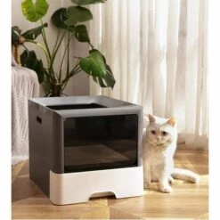 BENOBBY KIDS Litière Bac à Litière Maison De Toilette Pour Chat Avec Pelle à Chat Et Crochet En Acier Inoxydable Bac à Litière Tiroir Double Porte Entrée Avant Et Sortie Supérieure