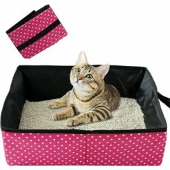 KAEJYIUT Litière Pliable Portable Pour Chat, Bac à Litière Générique Imperméable, Propre Et Doux Pour Un Usage Domestique Extérieur, Rose, L
