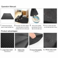 Tapis De Litière Pour Chat,Nid D'abeille Double Couche Matériau EVA Imperméable Chat Mangeoire Tapis Protection De Sol Et Le Piégeage De La Litière Black 40x50cm，1 Pcs 56Vingt -Promos Litière et bac à litière Magasin 64940047 4