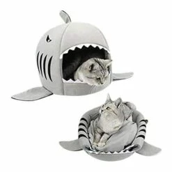 MEZHENG Lit Grotte Pour Chat Requin Panier Pour Animaux Domestique 2 En 1 Canapé&Nid Douillet Chiot Chaud Sac De Couchage Intérieur Tente De Lit Pour Petit Chien Chaton Lapin Hamster Avec Coussin Détachable