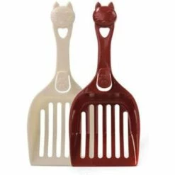 MEZHENG 2 Pièces Pelle à Litière Pour Chat En Plastique Type Tête De Chat Pelle à Chat Rouge Et Blanc Pelle Litiere Chat De Fournitures Pour Animaux De Compagnie