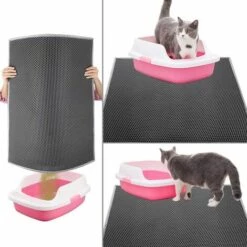 RHAFAYRE Tapis Litière Chat Bac à Litière Pour Chats, Imperméable Non Toxique EVA,Double Couche En Nid D'abeille Design (45*50cm, Gris) -Promos Litière et bac à litière Magasin 65791930 4