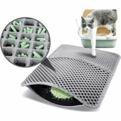 BDD Tapis Litière Chat Double Couche Pliable 60x42cm, Non Toxique EVA Avec 12mm Grand Trou En Forme De Diamant, Tapis De Toilette Chat Imperméable Antidérapant, Facile à Nettoyer（gris）